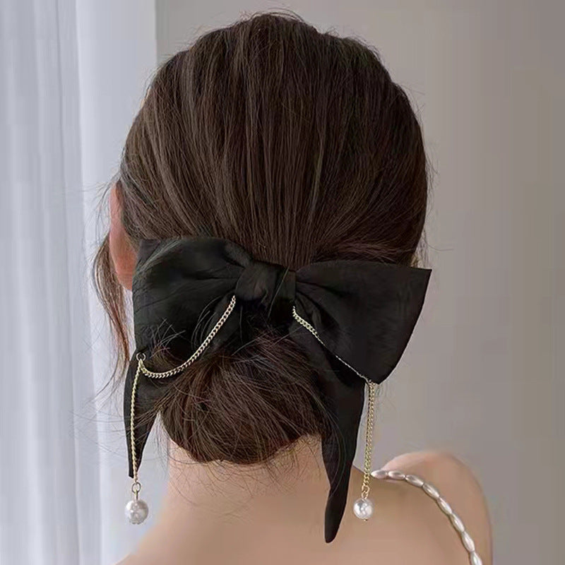 Large Ribbon with Pearl Tassel Hair Clip