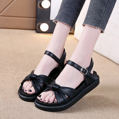 Leather Bow Straps Platform Sandals