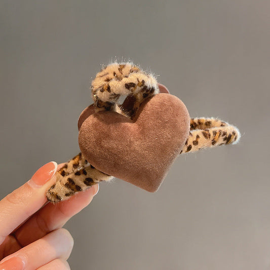 Soft Leopard Print Hair Claw with Heart