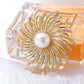 Beaming Sun Gold Brooch with Crystals & Pearls