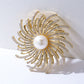 Beaming Sun Gold Brooch with Crystals & Pearls