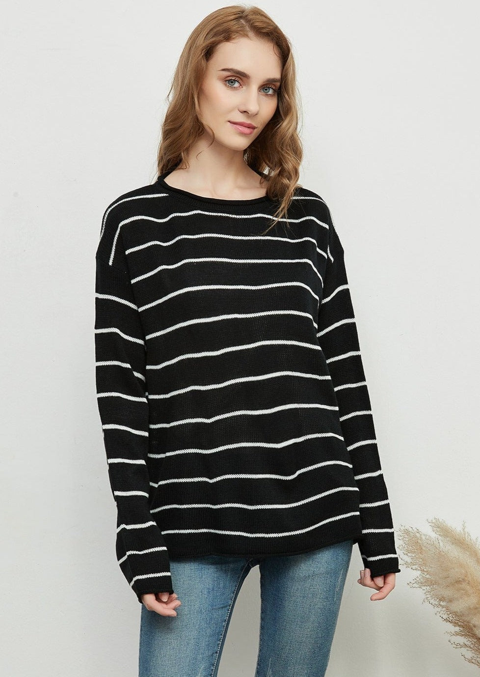 Crew Neck Minimalist Striped Sweater