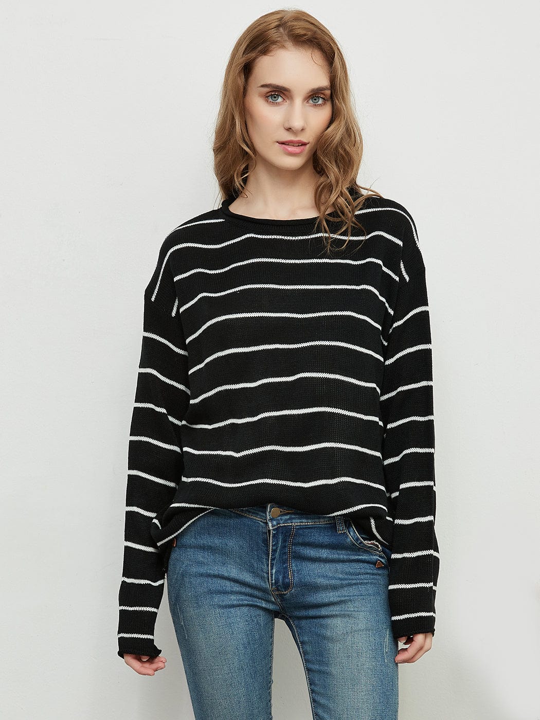 Crew Neck Minimalist Striped Sweater