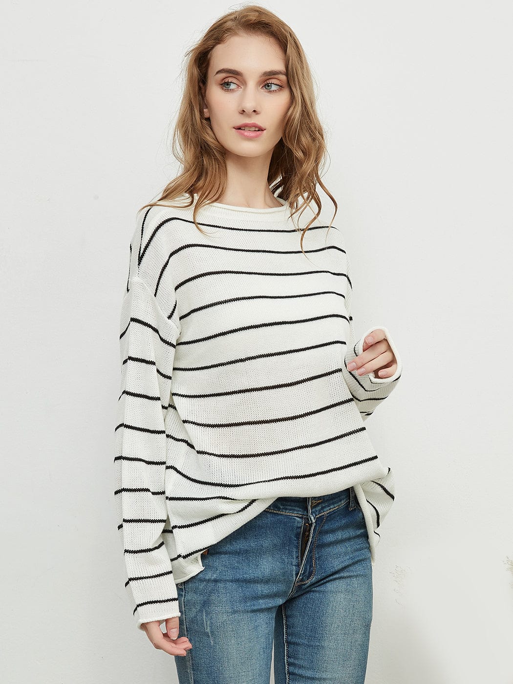 Crew Neck Minimalist Striped Sweater