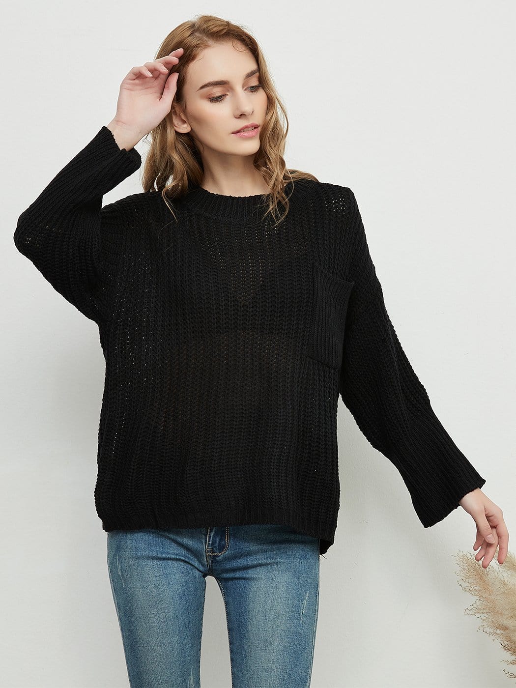 Knitted Turtleneck Sweater With Batwing Sleeves