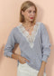 V Neck Lace Trim Sweater