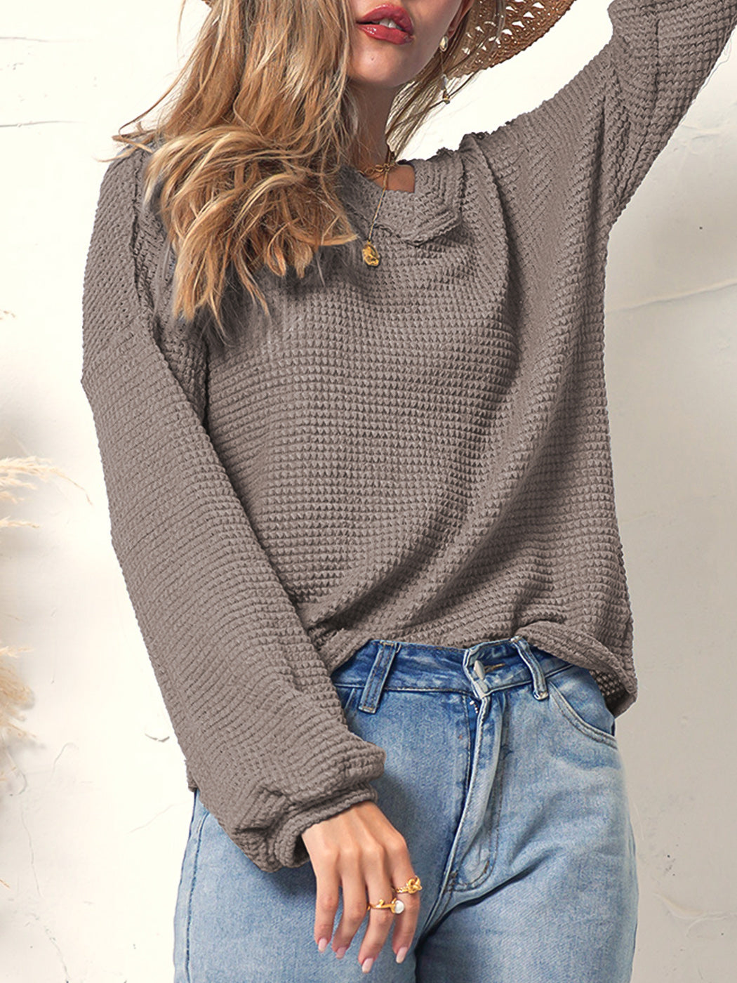 V Neck Bishop Sleeve Sweater