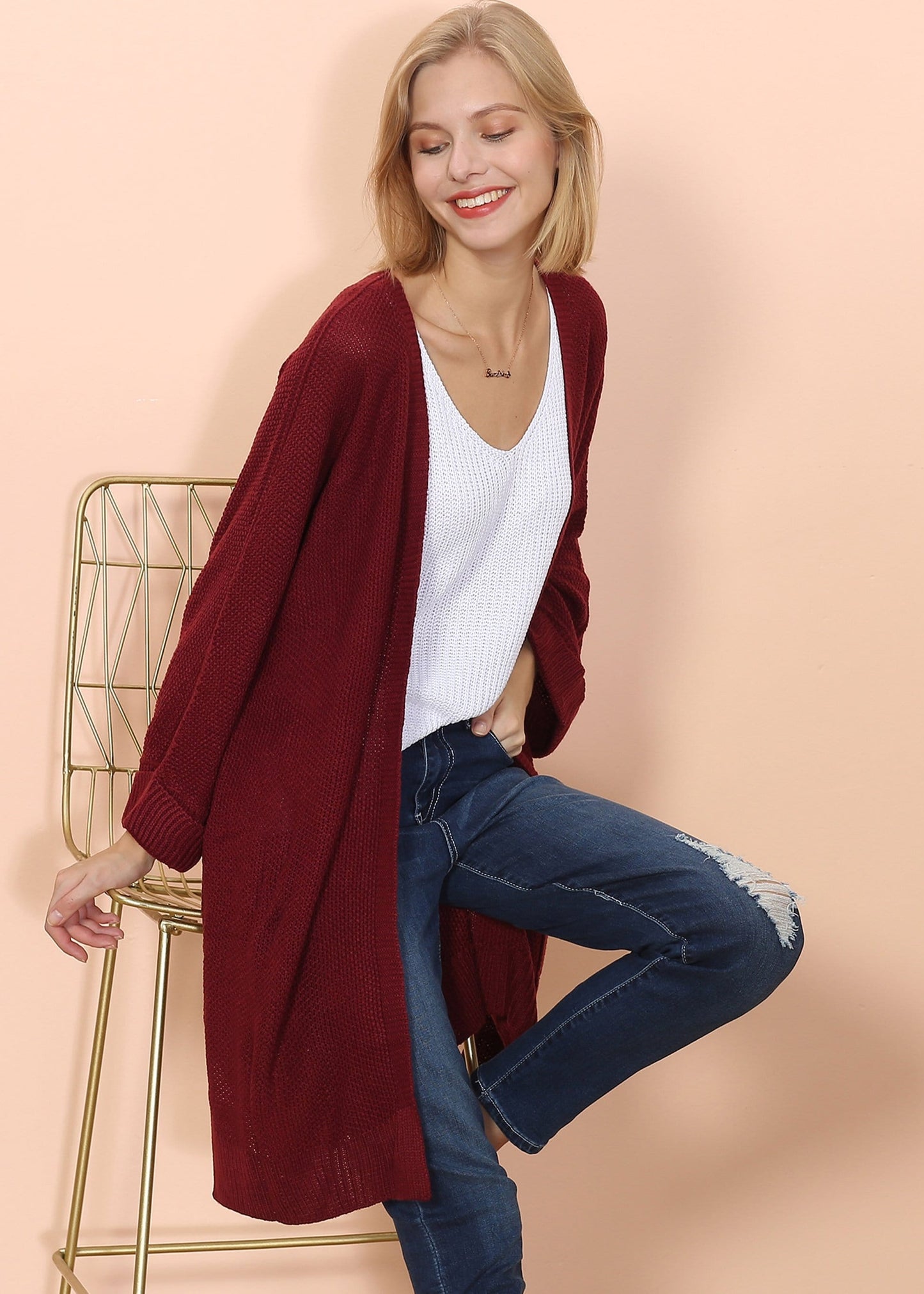 Open Front Chunky Knit Cardigan