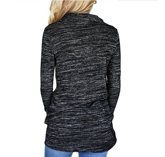 Drawstring Pocket Cowl Neck Pullover