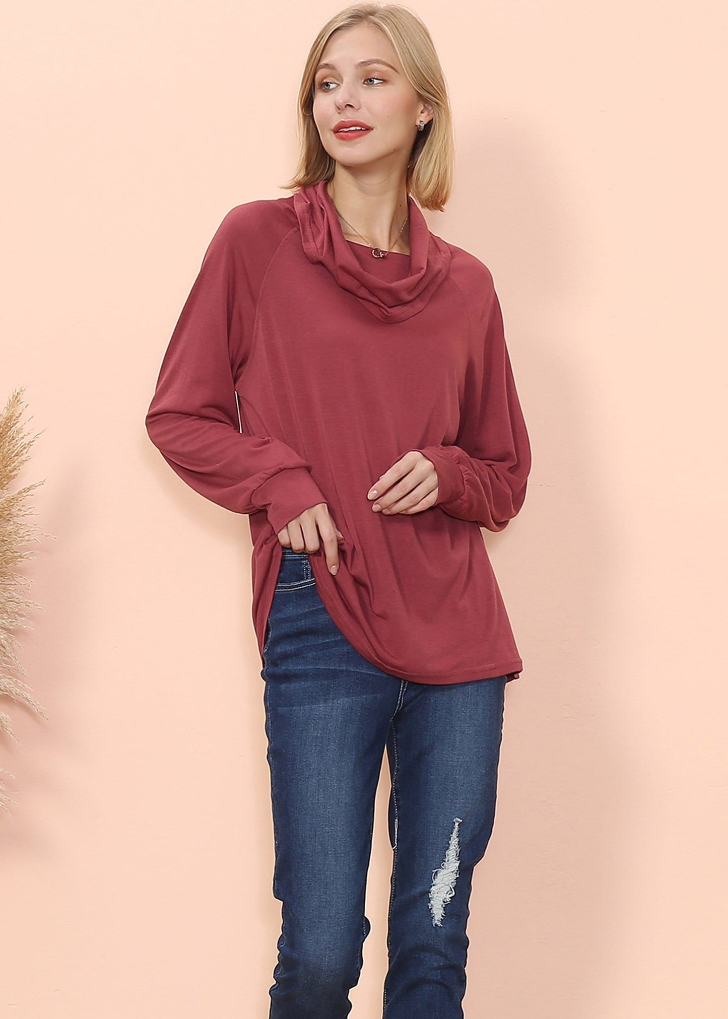 Cowl Neck Long Sleeve Pullover