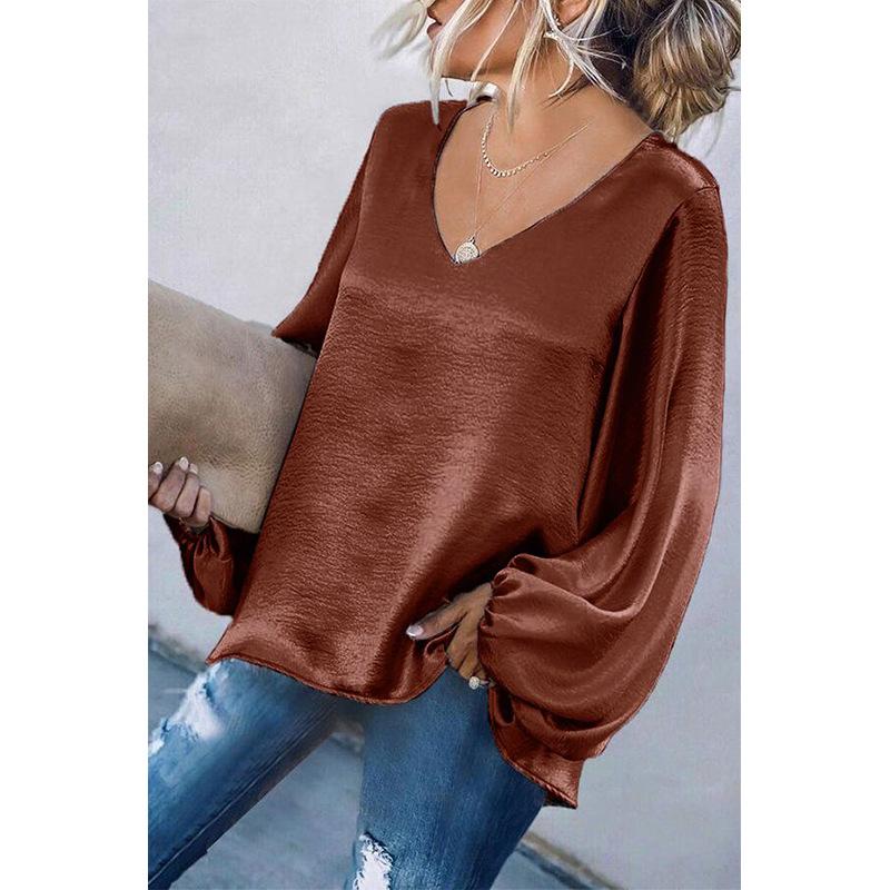 Puffed Sleeve V-Neck Blouse