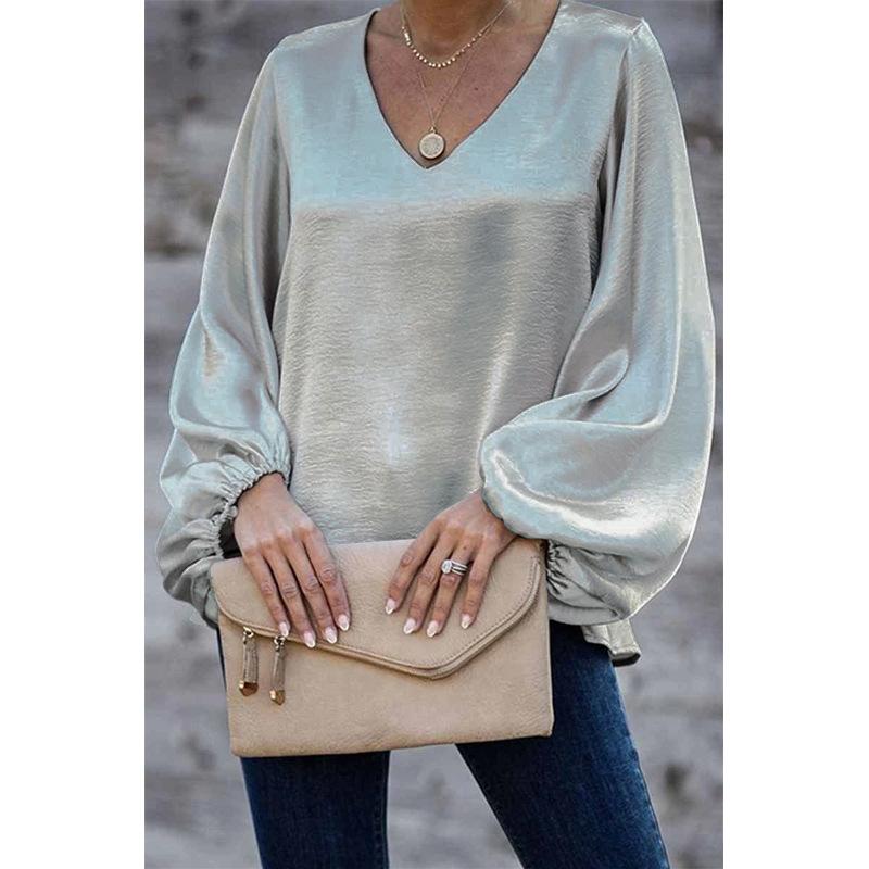 Puffed Sleeve V-Neck Blouse