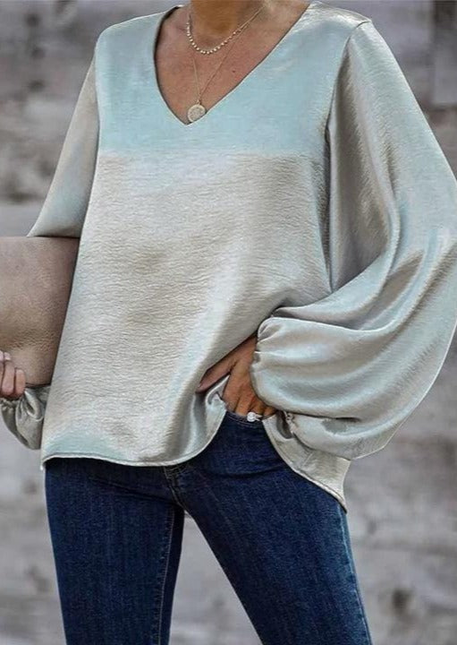 Puffed Sleeve V-Neck Blouse