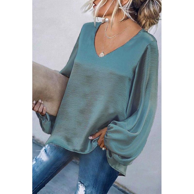 Puffed Sleeve V-Neck Blouse