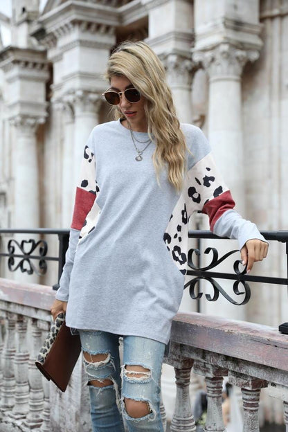 Leopard Color Contrast Pullover Tunic