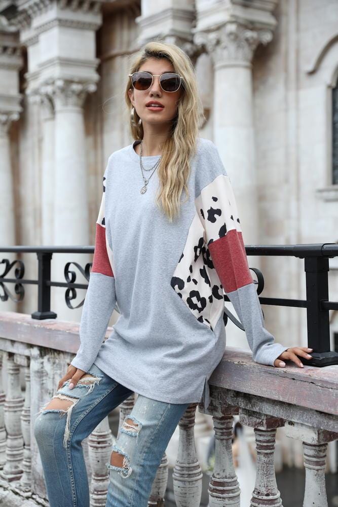 Leopard Color Contrast Pullover Tunic