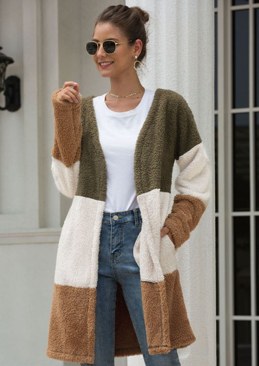 Color Blocked Sherpa Cardigan