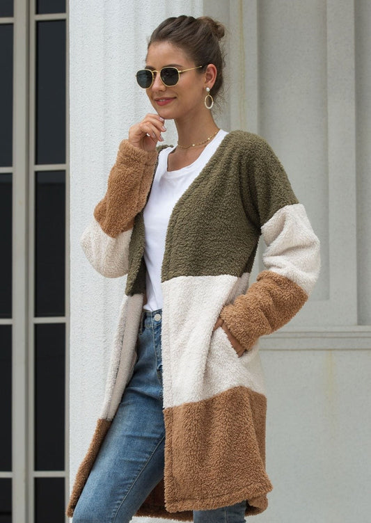 Color Blocked Sherpa Cardigan