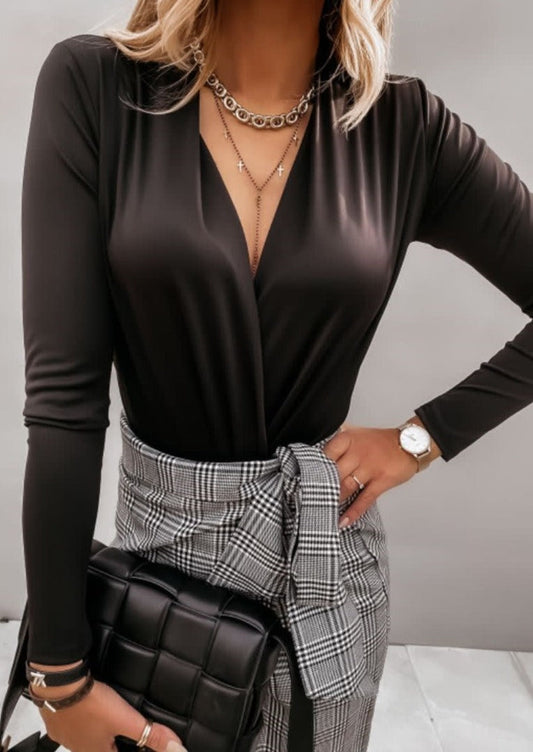 Sexy Plunge Wrap Front Blouse