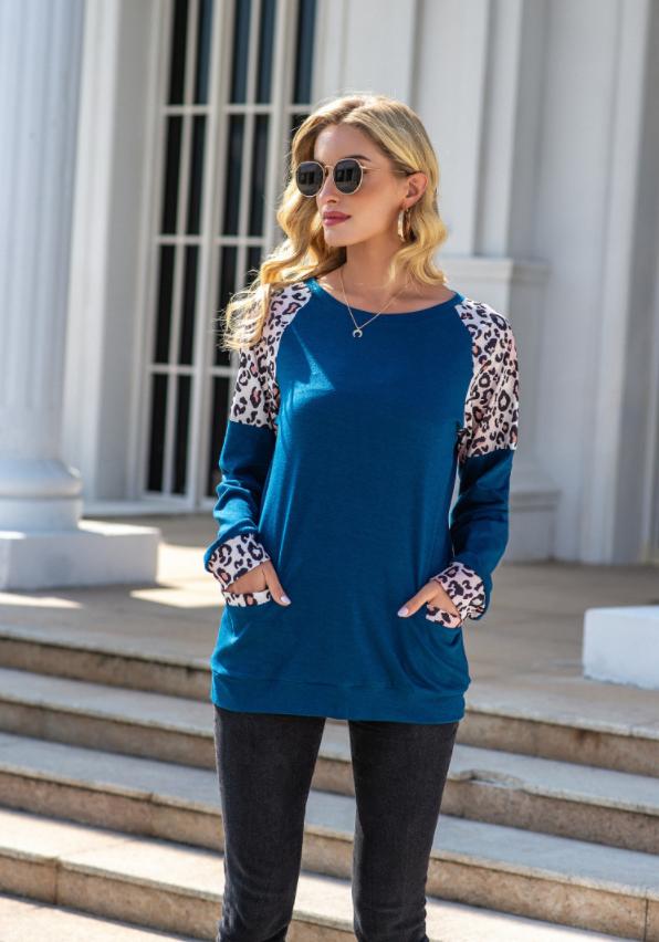 Leopard Trim Pocket Tunic Top