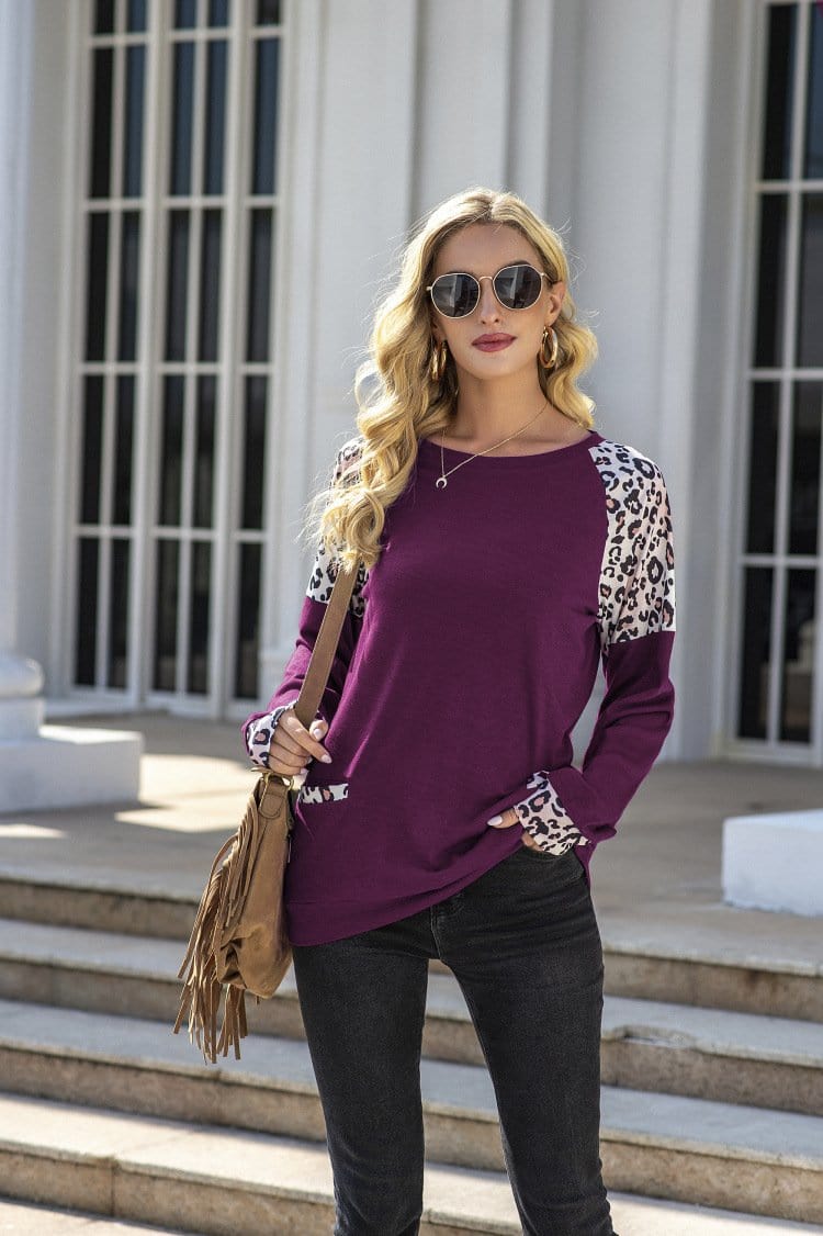 Leopard Trim Pocket Tunic Top