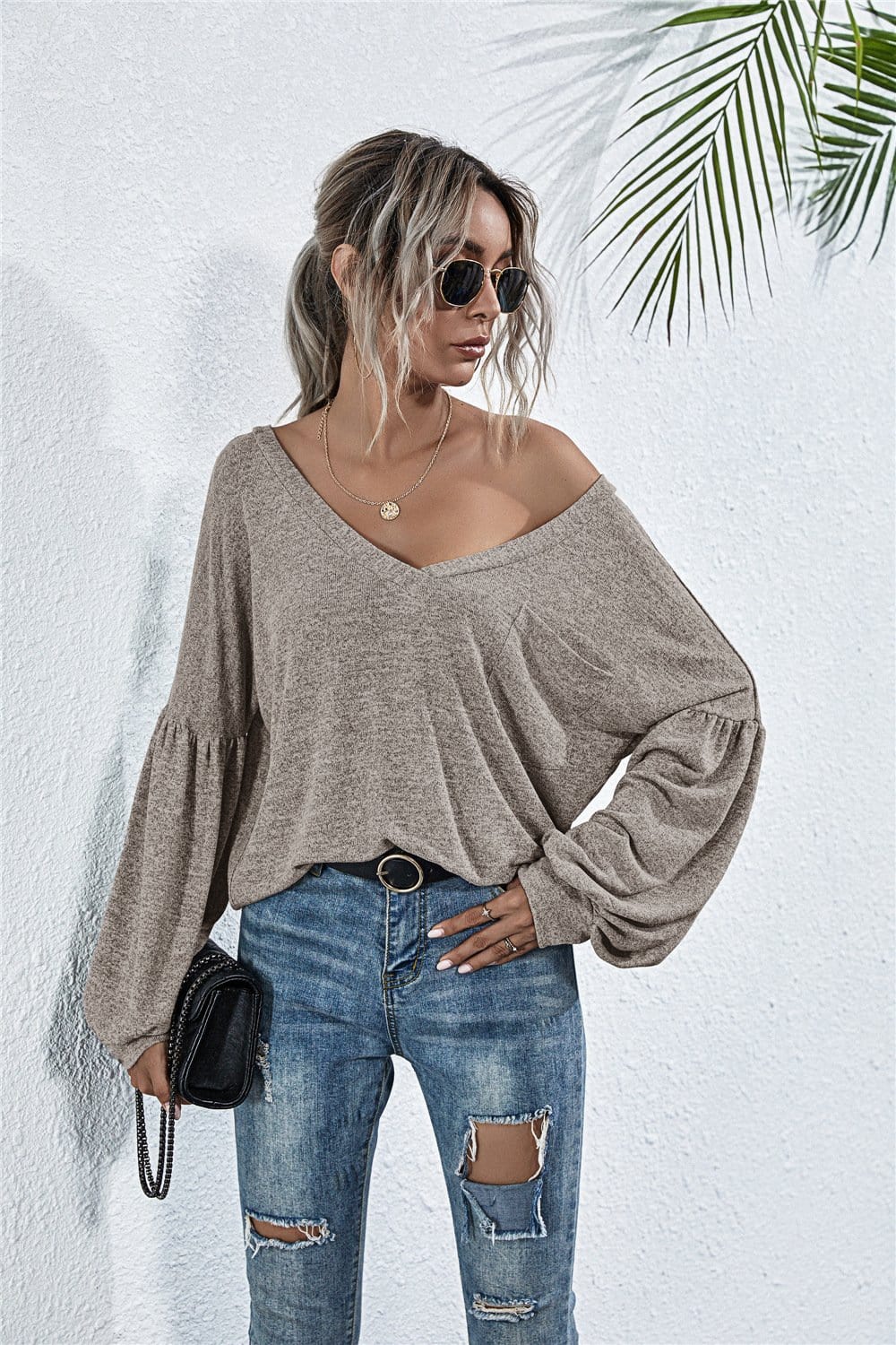 Heather Off-Shoulder Pocket Tunic Top