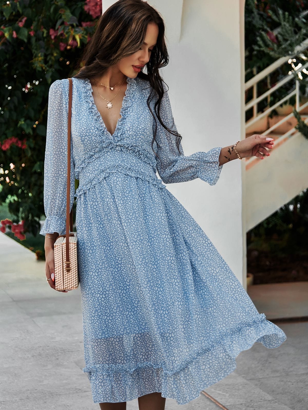 Ruffle Dot Print Dress