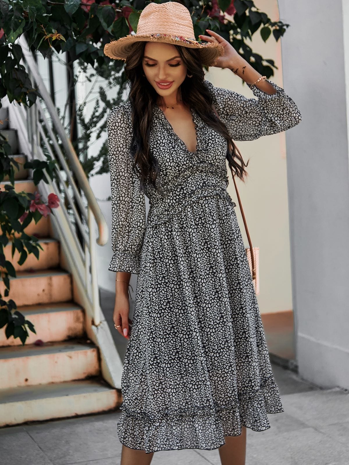 Ruffle Dot Print Dress