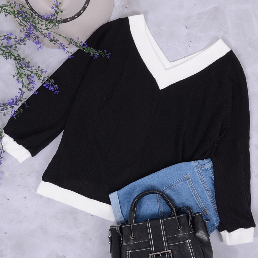 Off Shoulder Contrast Detail Sweater