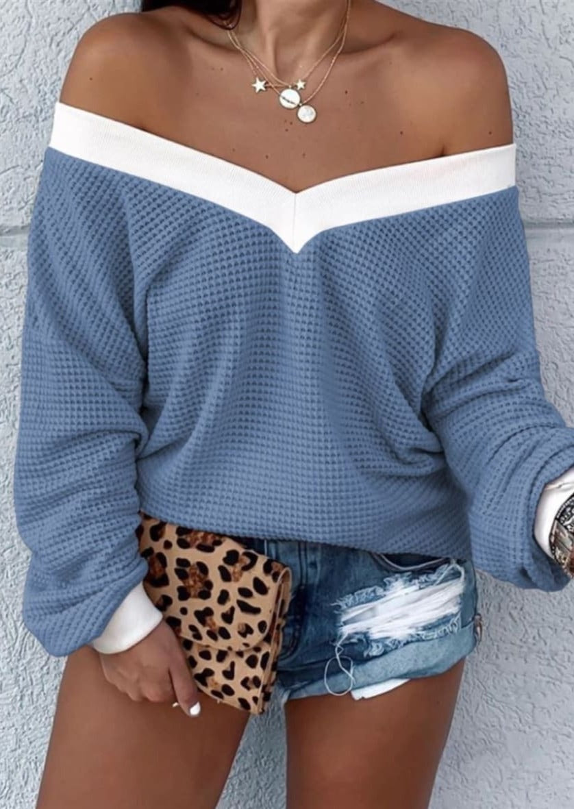 Off Shoulder Contrast Detail Sweater