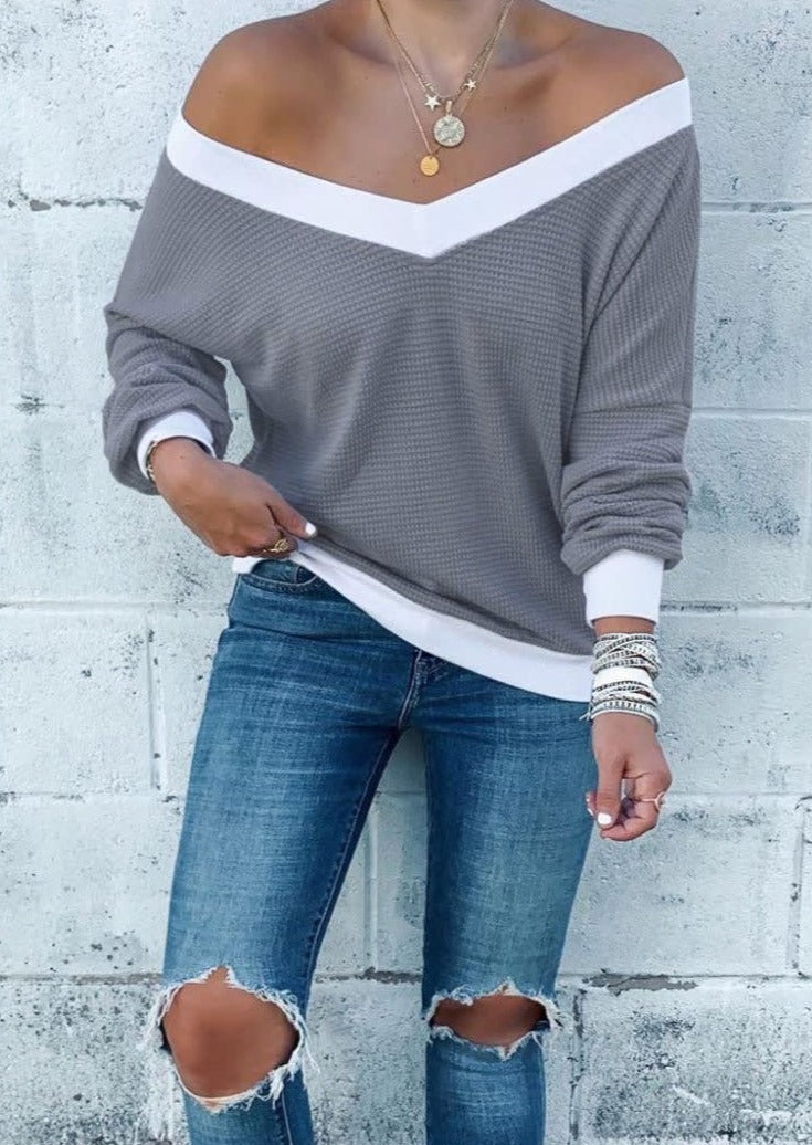 Off Shoulder Contrast Detail Sweater