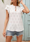 Eyelet Ruffle Sleeve Tie Blouse