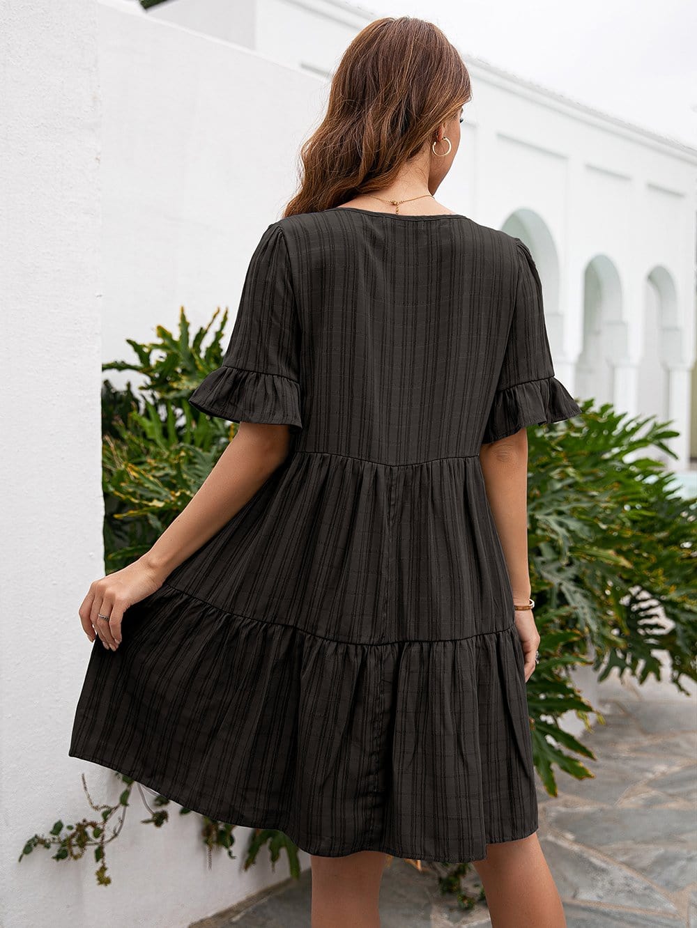 Striped Ruffle Button Dress