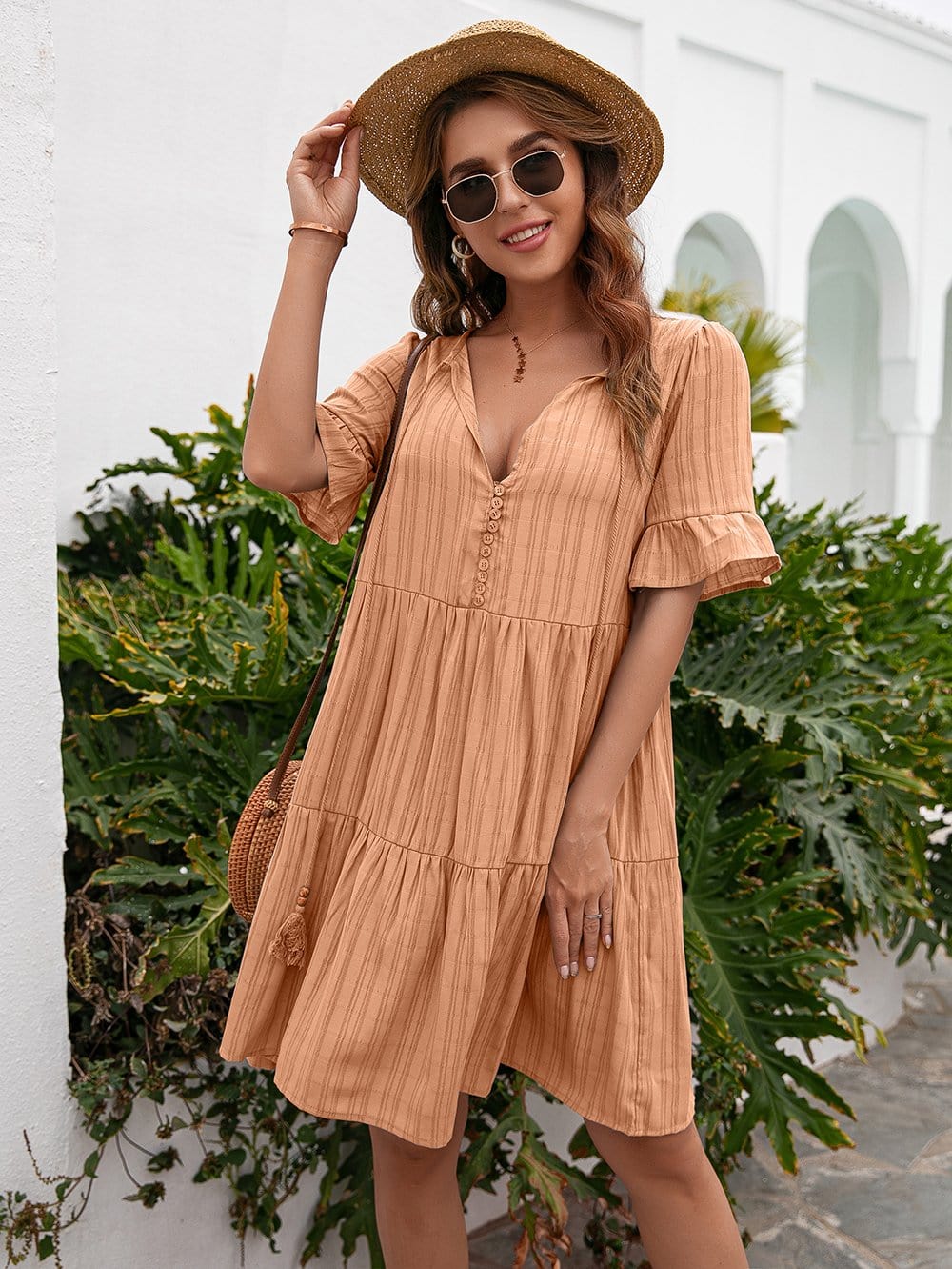 Striped Ruffle Button Dress