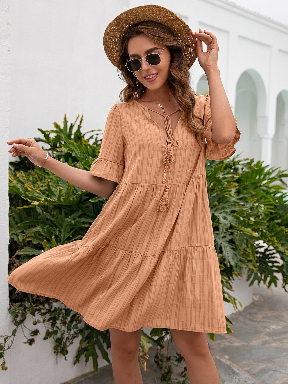 Striped Ruffle Button Dress