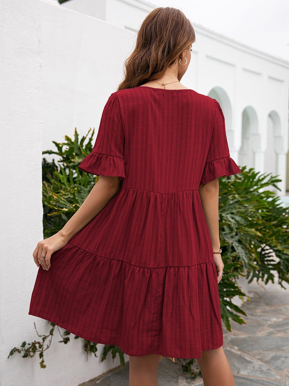 Striped Ruffle Button Dress