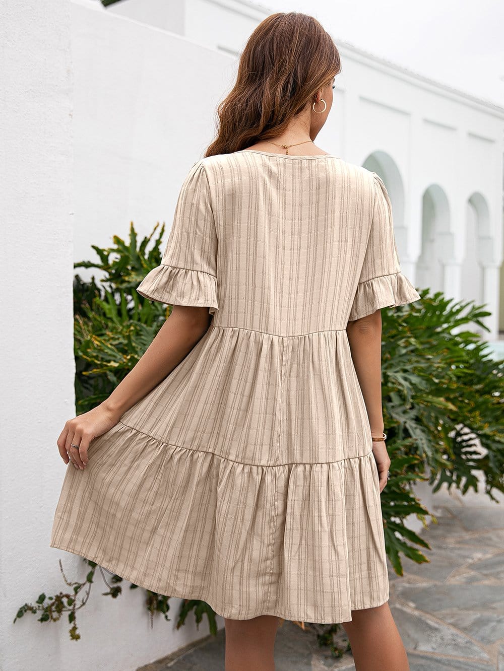 Striped Ruffle Button Dress