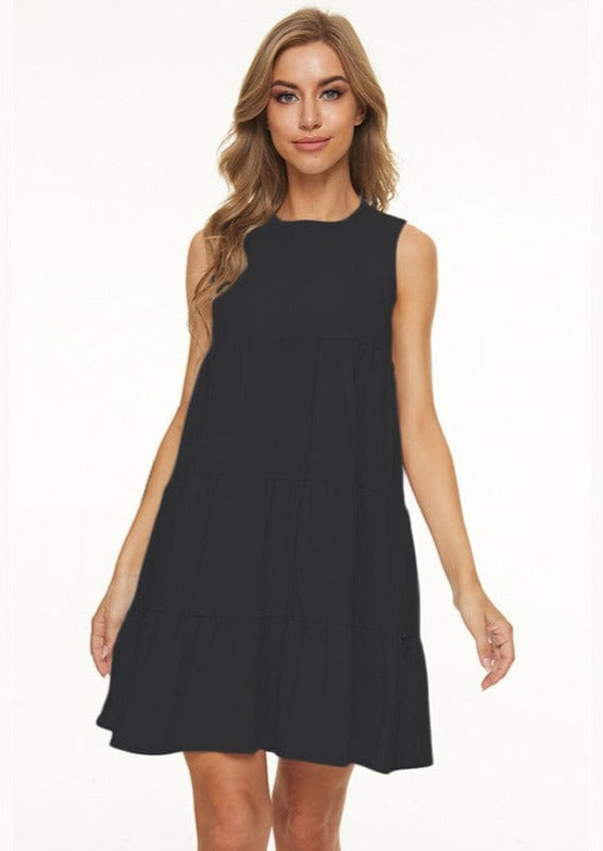 Round Neck Tiered Shift Dress