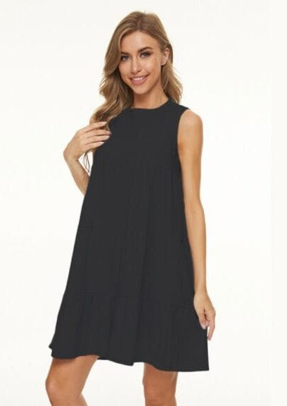 Round Neck Tiered Shift Dress