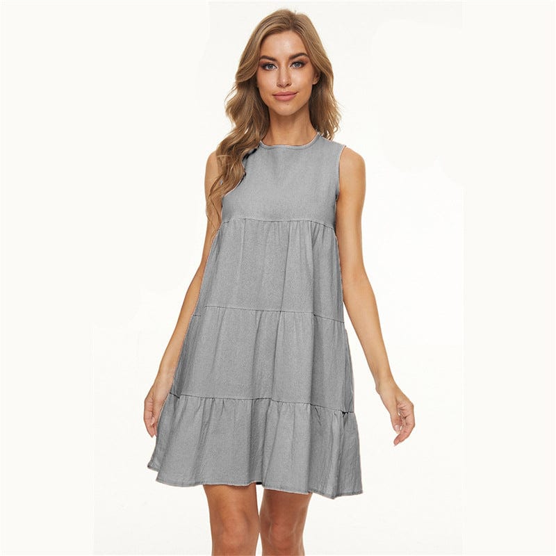 Round Neck Tiered Shift Dress