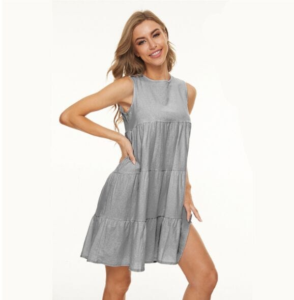 Round Neck Tiered Shift Dress