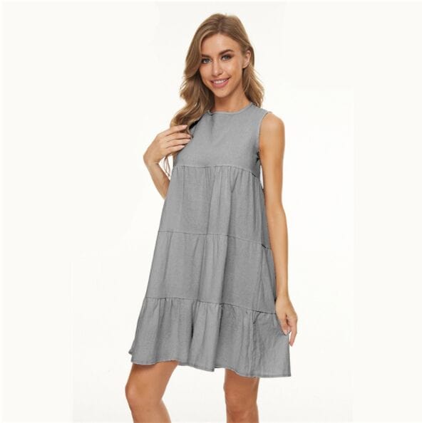 Round Neck Tiered Shift Dress