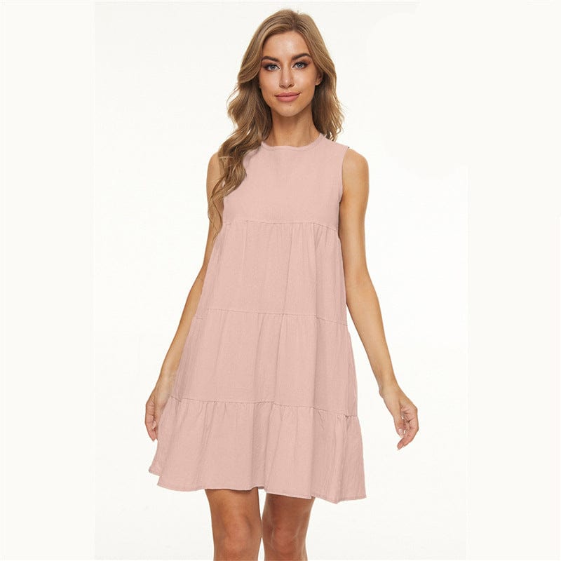 Round Neck Tiered Shift Dress