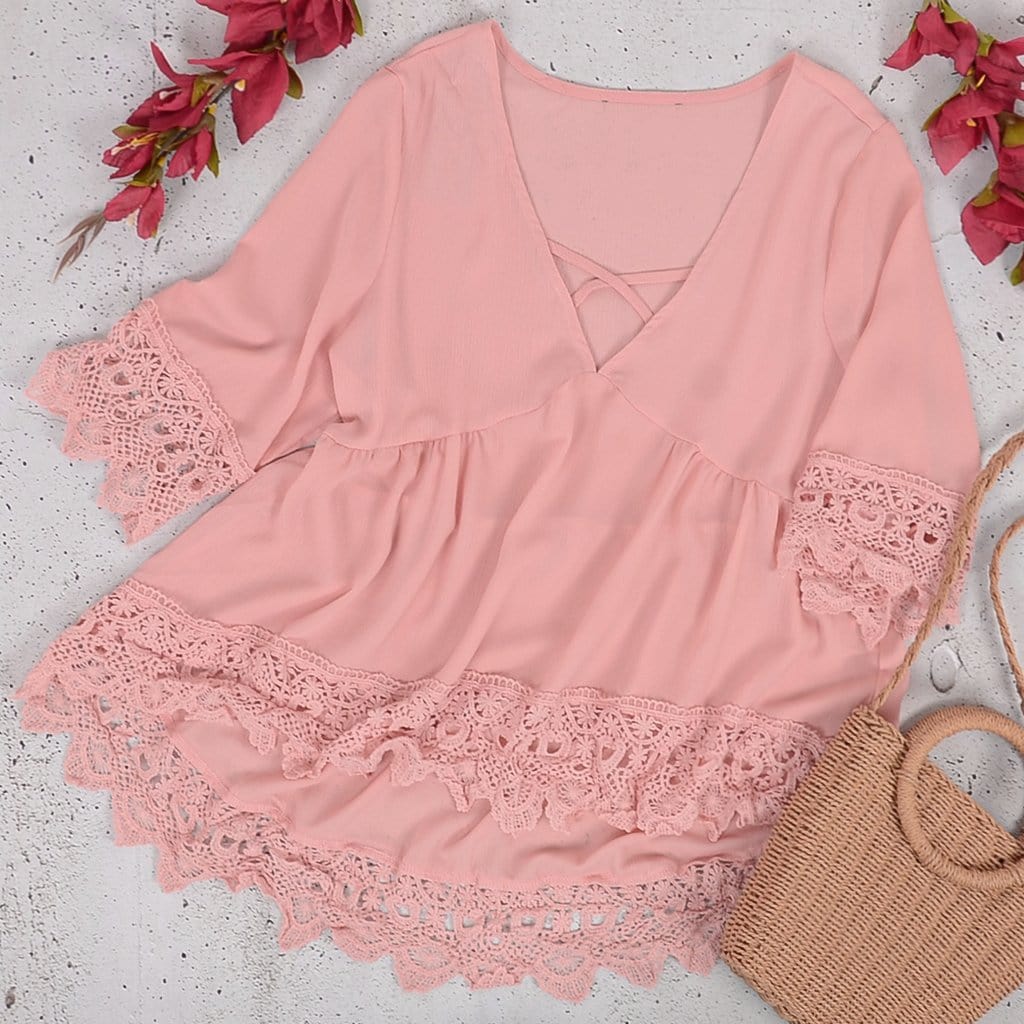 Relaxed Lace Flared Tunic Top