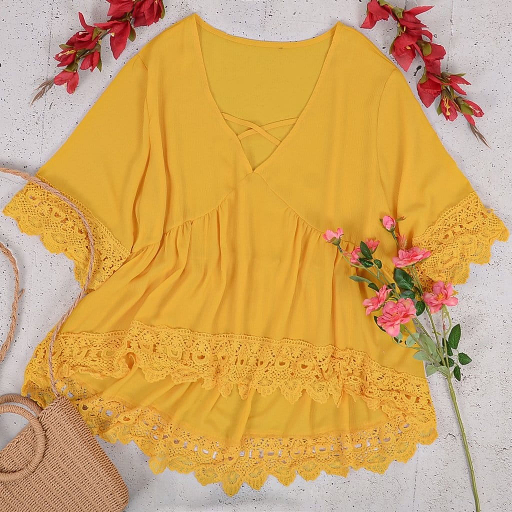 Relaxed Lace Flared Tunic Top