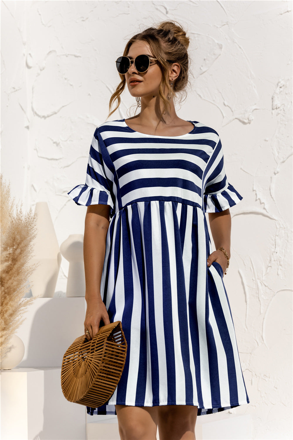 Striped Ruffle Tunic Baby Doll Dress