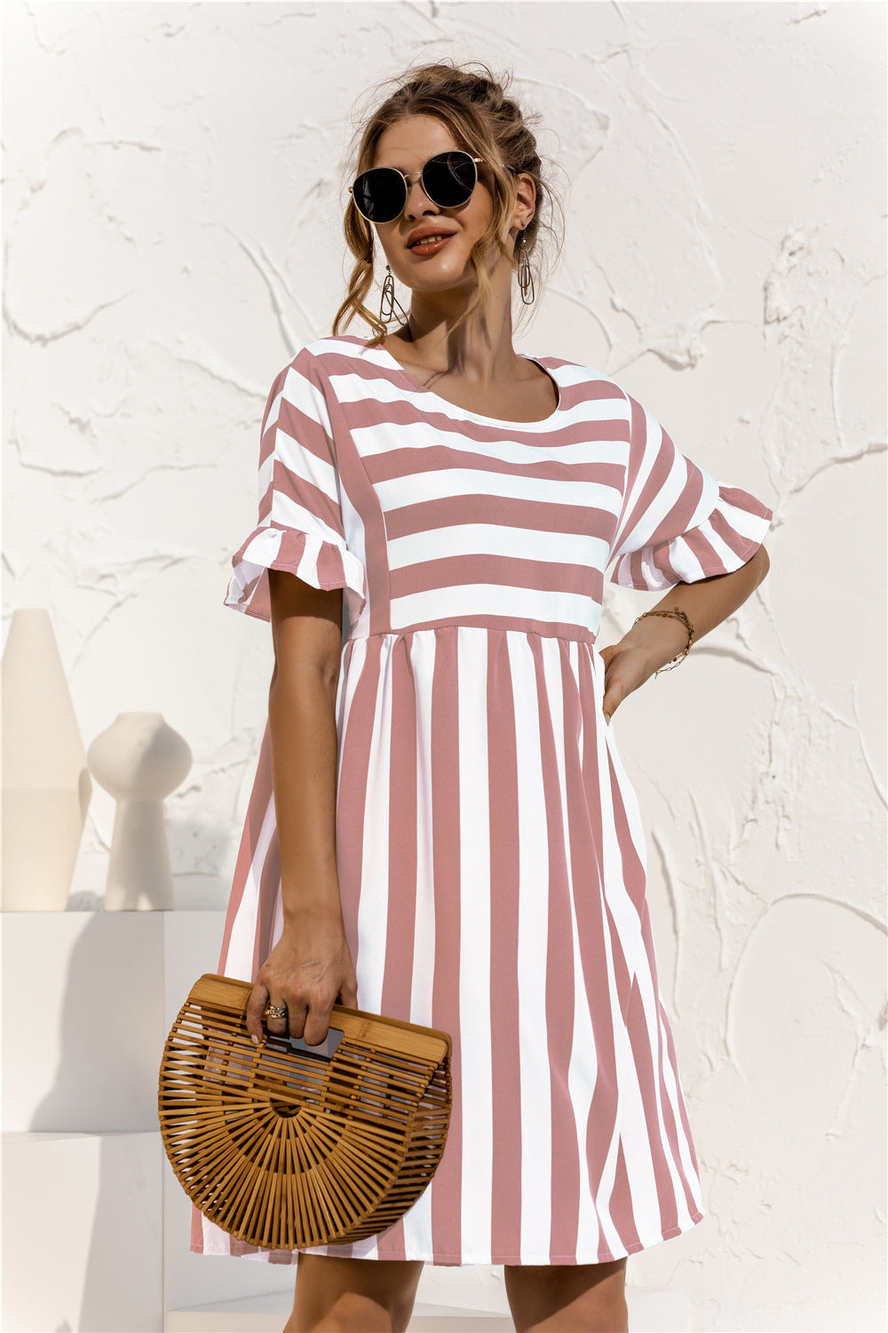 Striped Ruffle Tunic Baby Doll Dress