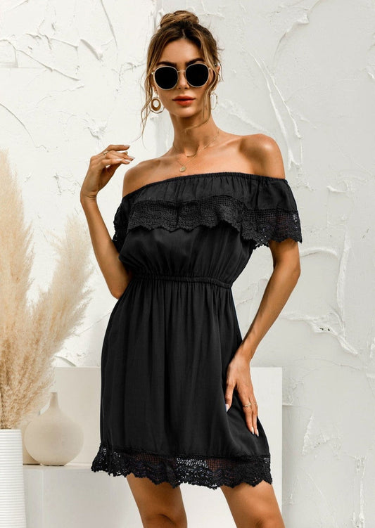 Off Shoulder Lace Trim Dress