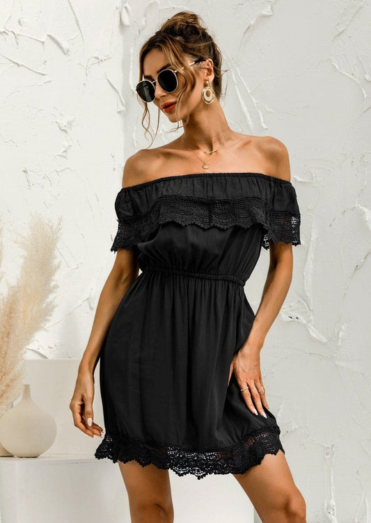 Off Shoulder Lace Trim Dress