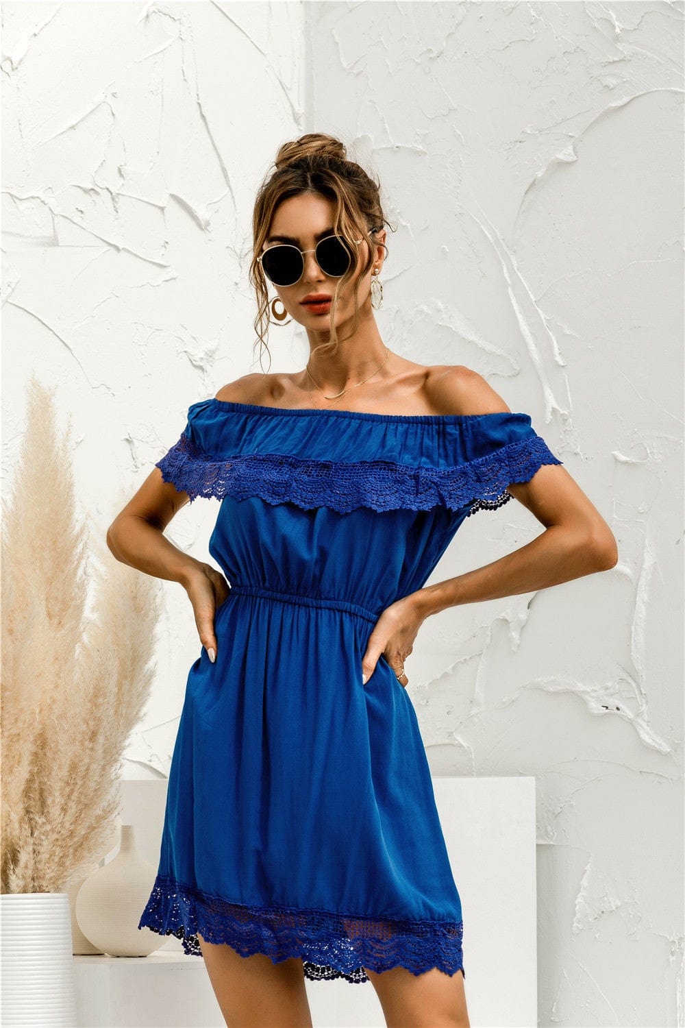 Off Shoulder Lace Trim Dress